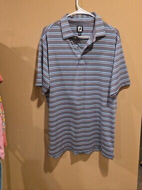 FootJoy Men's Gray Polo with Light Blue Stripes